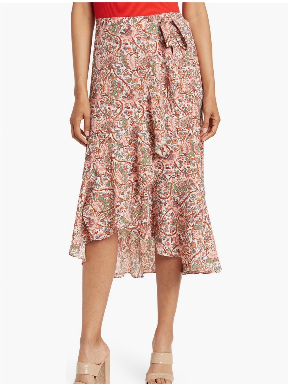 Max studio ruffled wrap skirt Printed Midi Skirt in Blush Pink